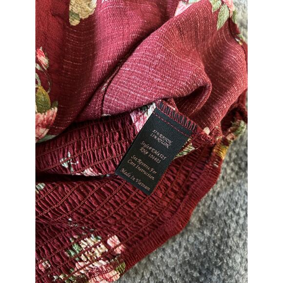 E Hanger M Peasant Red Smocked Back Sweetheart Neckline Blouse Size Large - Picture 10 of 11